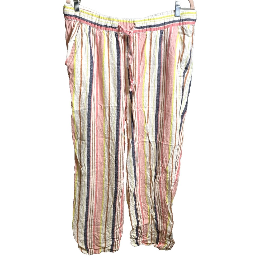 Old Navy linen wide leg pants Large Drawstring causal lounge Striped Color